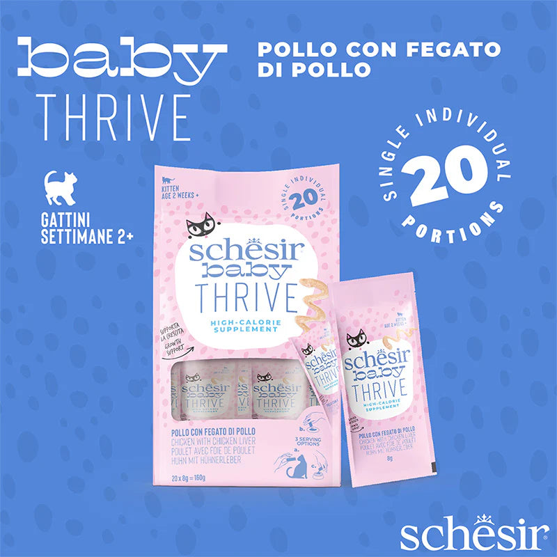 Schesir Baby Thrive Pollo con Fegato in Crema 20x8g - Umido per Gatto Schesir Baby Thrive Pollo con Fegato in Crema 20x8g - Umido per Gatto